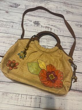 Fossil Vintage Yellow Floral Accent Crossbody Bag